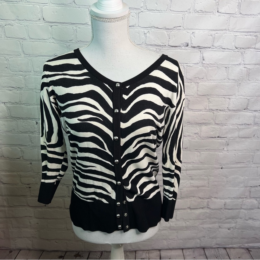 WHBM Zebra Print 3/4 Sleeve Cardigan Medium